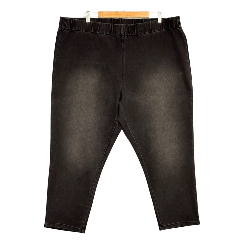 Soft Surroundings Womens Jeans 2X Black Faded Pull On Stretch Denim Crop Jegging